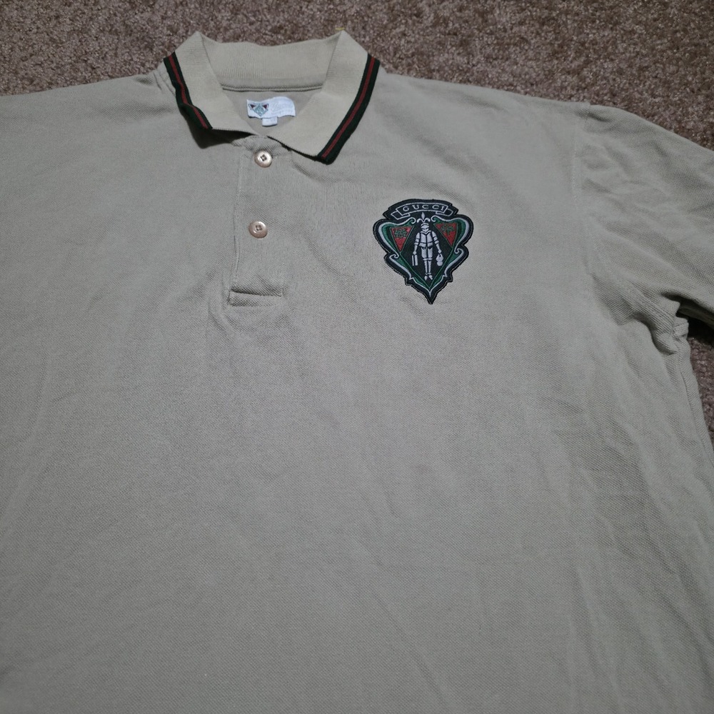 Gucci Equestrian Polo Shirt Beige Tan Made in Italy Mens Size XXL *FITS Large* - Picture 10 of 13